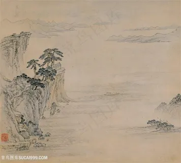 明代张复潇湘八景山松寒江国画图片