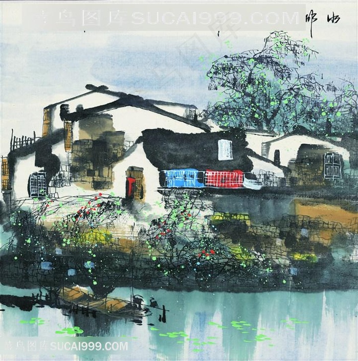 工笔画水乡唯美装饰画
