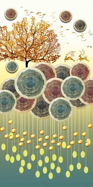 中式发财树金鹿装饰画