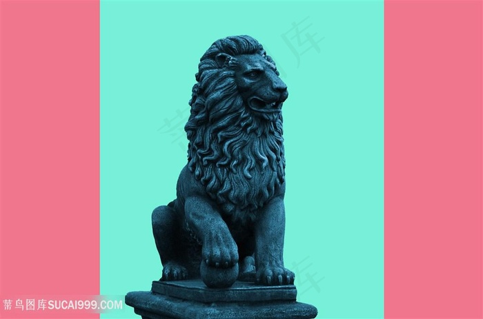 纯色背景石狮子图片