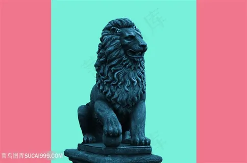纯色背景石狮子图片
