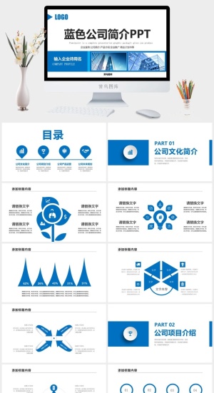 蓝色公司简介PPT预览图