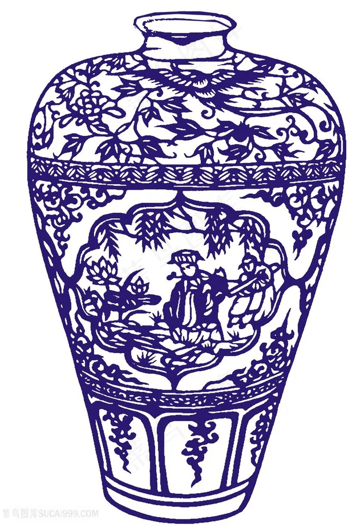 人物植物瓷器花瓶国粹青花瓷中国风图片