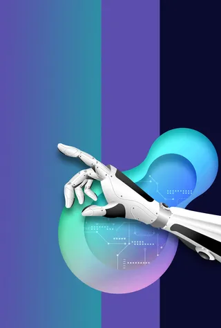 机器人食指指向未来几何炫彩海报