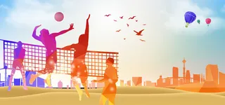 手绘彩色运动排球比赛背景