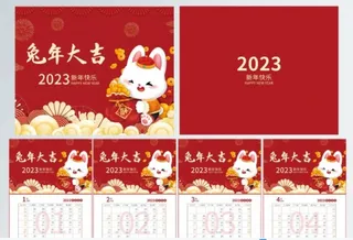 2023兔年中国红日历模板