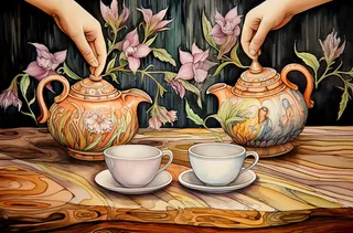 泡茶倒茶茶具插画背景