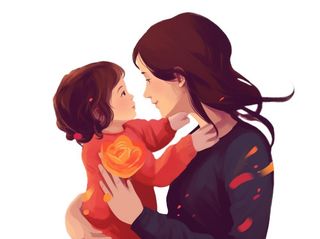 母亲节妈妈抱着孩子亲情插画免抠