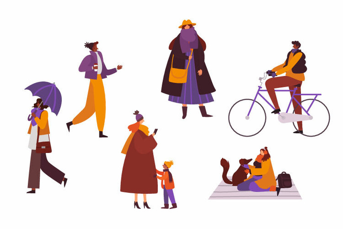 冬天服饰服装冬装穿冬装保暖冬季卡通人物男女装Ai矢量图片素材