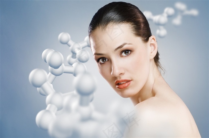 美女和白色分子高清图片