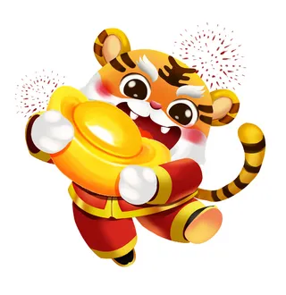 中国风2022虎年元旦新年卡通老虎形象装饰元素插画ps素材