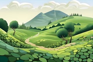 春夏森林山峰草地插画海报素材背景