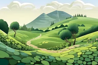 春夏森林山峰草地插画海报素材背景