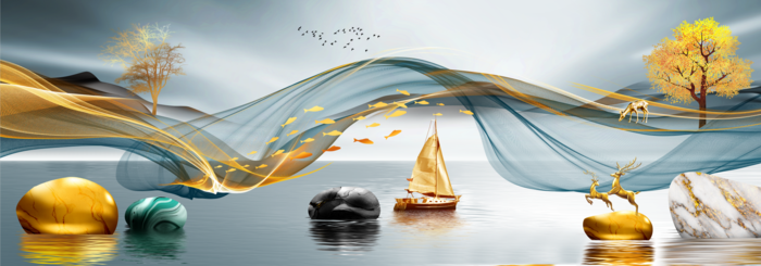 抽象麋鹿山水装饰画