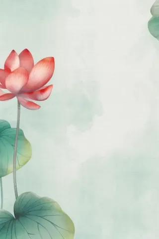 青色国风简约淡雅荷花背景