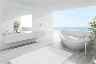 别墅海景房里的浴缸等摄影高清图片