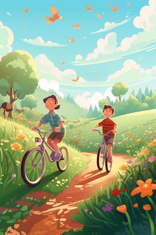 父亲孩子骑自行车游玩背景2