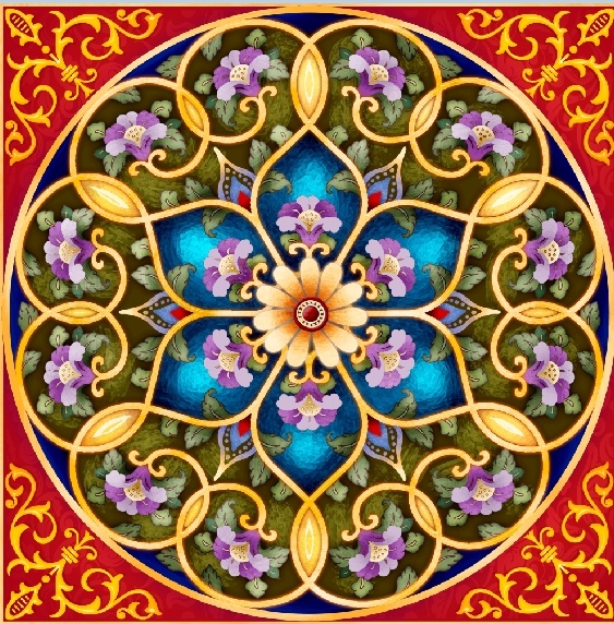 天花板花卉天空背景墙(8000x8000)psd模版下载