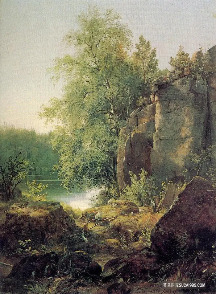 石林山脉湖畔油画