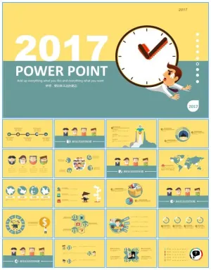 时间就是一把锯子创意扁平化卡通工作总结报告ppt模板预览图