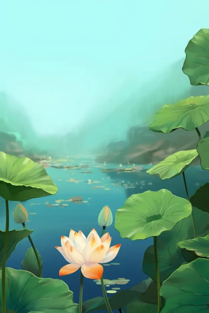 荷花清新荷叶插画背景(896x1344)