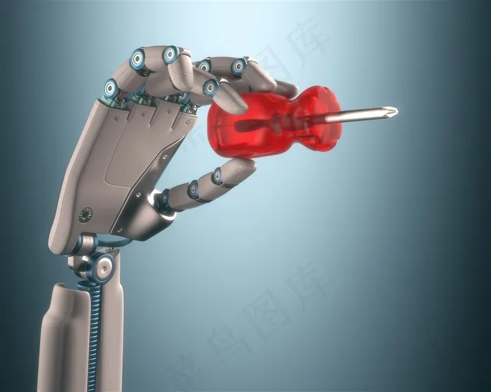 手拿红色小起子的机械手臂高清图