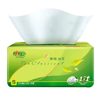 心相印 抽纸巾茶语丝享系列三层压花面巾卫生纸 130抽／包超市商品白底图免抠实物摄影png格式图片透明底