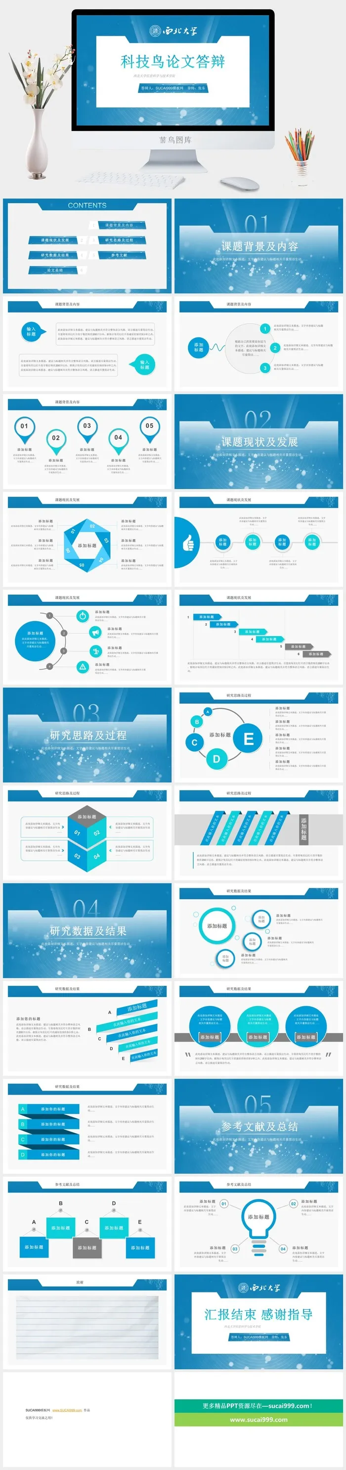 蓝色科技风论文答辩通用ppt模板