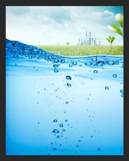 水面水珠绿草城市