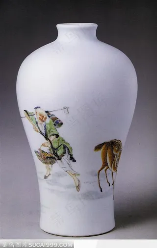 中华传统-年老的农夫花纹花瓶