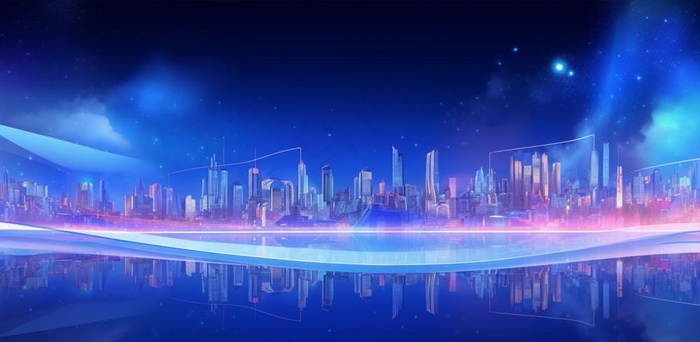蓝色科技线条城市几何背景(1568x768)