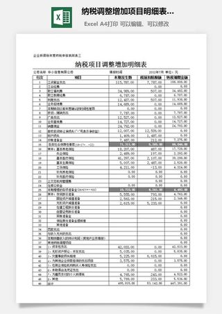 纳税调整增加项目明细excel模板