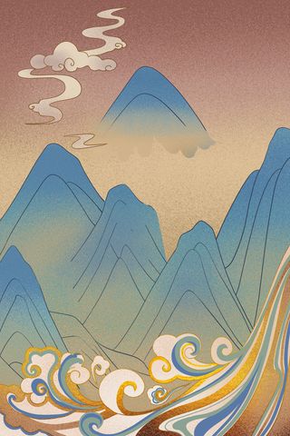 中国风复古国潮神话敦煌插画图案纸纹理肌理背景PSD设计模板素材