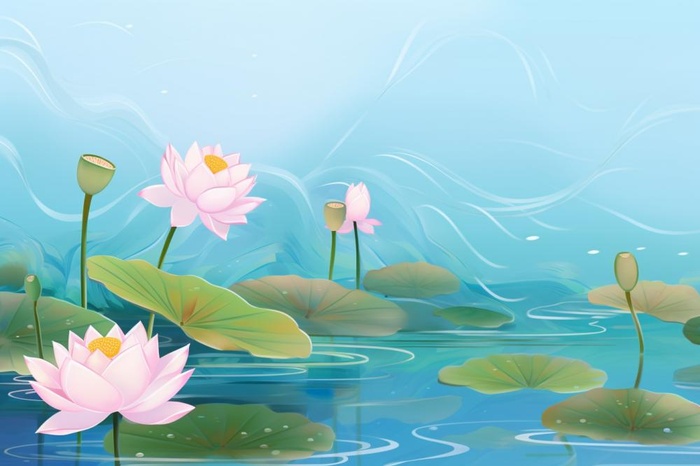 创意淡雅简约国风荷花国潮背景(1344x896)