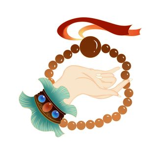 禅意佛手拈花指莲花佛珠敦煌文化线描稿国潮风元素设计模板素材