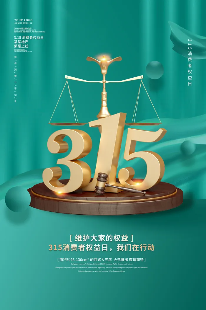 绿色立体字315消费者权益日促销海报psd模版下载