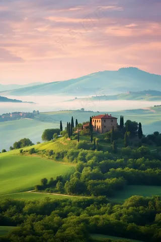 欧洲庄园草原丘陵风景摄影图