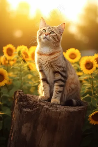 猫咪宠物草丛花丛摄影图