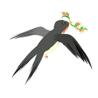 水彩手绘春季春天柳树柳条枝条小鸟小燕子元素PSD设计素材PNG图片