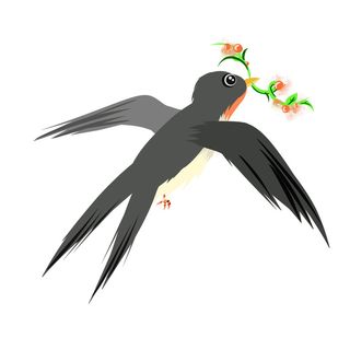 水彩手绘春季春天柳树柳条枝条小鸟小燕子元素PSD设计素材PNG图片