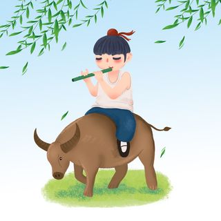清明清明节卡通牧童吹笛子