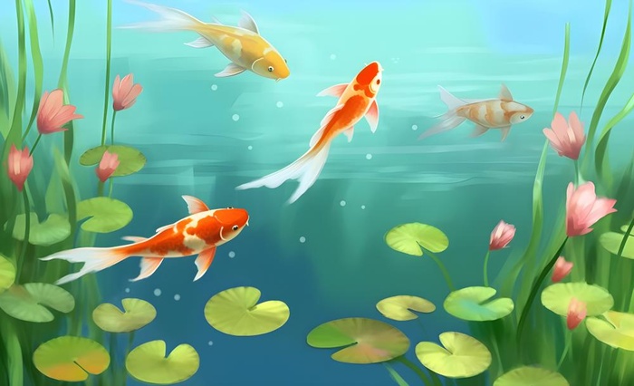 湖面的睡莲金鱼背景