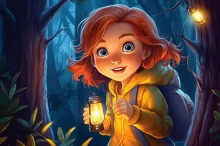 森林探险女孩灯光插画背景