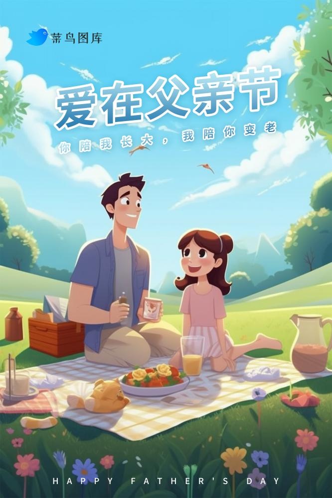 父亲节创意插画清新草地野餐海报(2000x3000)psd模版下载