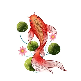 手绘国潮古风喜庆铜钱锦鲤鱼金鱼荷花插画场景装饰PSD设计素 手绘国潮古风喜庆铜钱锦鲤鱼金鱼荷花插画场景装饰PSD设计素