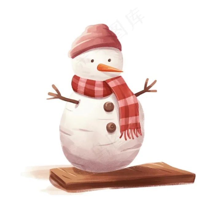 木板上的雪人帽子围巾卡通插画(1024x1040)