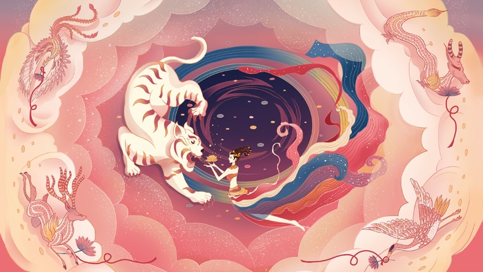 虎年中国风萌虎插画psd模版下载
