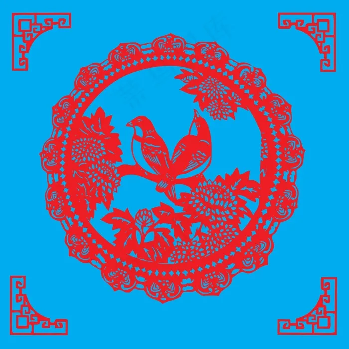 花鸟剪纸 剪纸风元素ai矢量模版下载