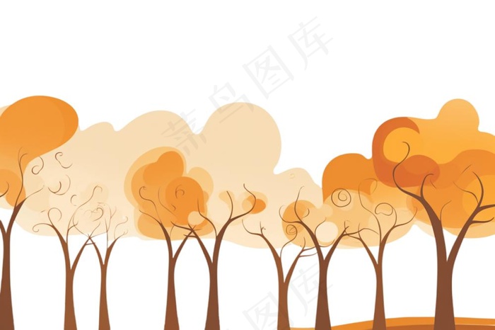 秋天大树黄叶卡通插画免抠(1344x896)