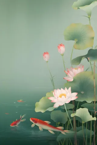 意境国潮荷花简约淡雅背景